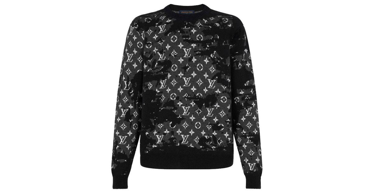 Louis Vuitton LV Distressed Mono sweater Grey Wool ref.240399