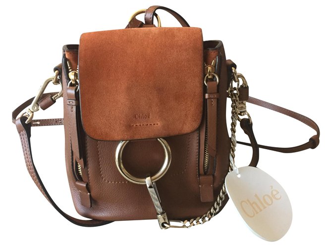 chloe faye mini backpack brown Chloé Faye backpack Brown Leather ref.JC240632 (Sold)