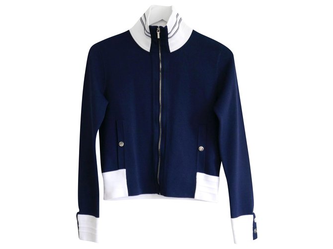 Chanel SS16 Track Jacket Navy blue Rayon Joli Closet