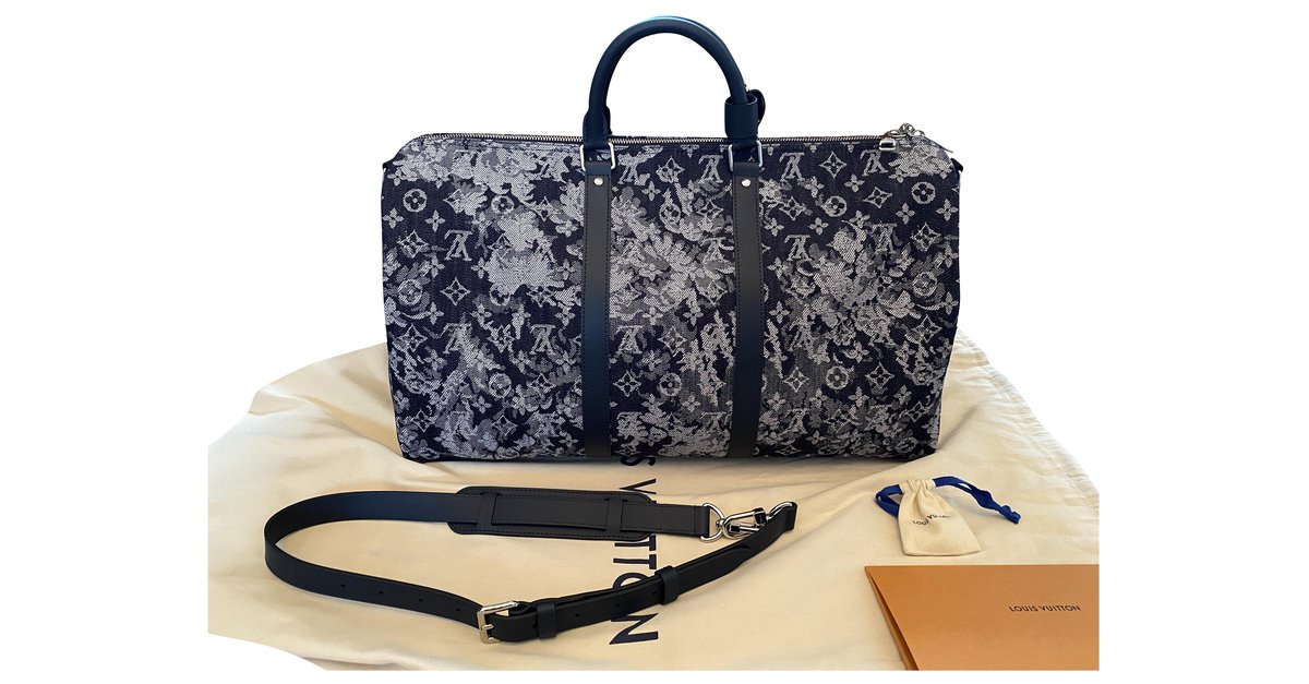Louis Vuitton Keepall Bandouliere 50 Tapestry Blue Monogram Weekend Travel  Bag