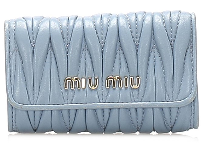 Miu Miu Blue Matelasse Leather Key Holder Light blue Pony