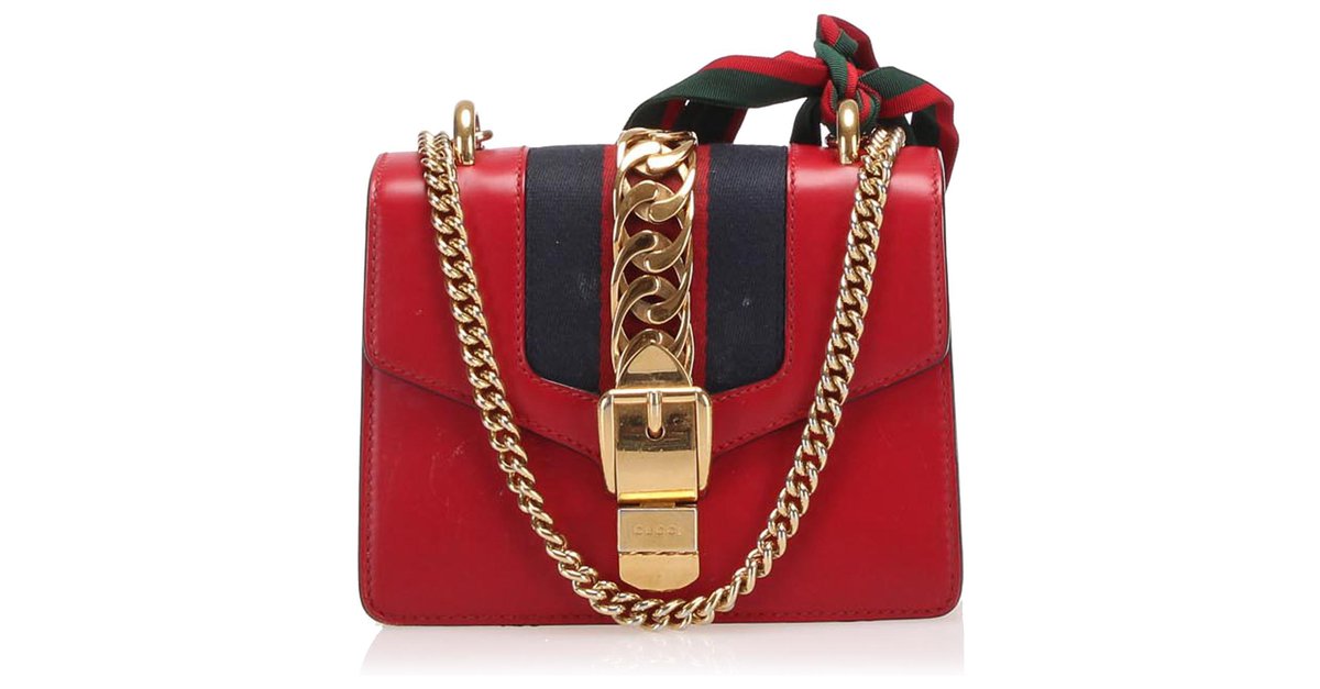 Gucci Red Mini Sylvie Leather Chain Shoulder Bag Multiple colors Metal  Pony-style calfskin ref.243109 - Joli Closet