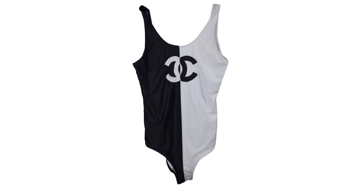 Chanel Swimwear Black White Elastane ref.243691