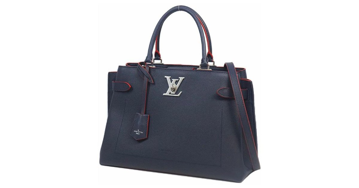 LOUIS VUITTON Navy and Red Lock Me Day Handbag // Comes with