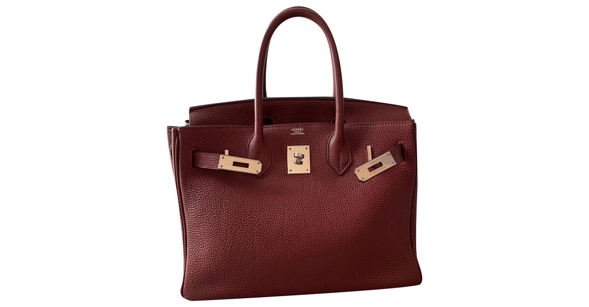 Acapulco Hermès Birkin 30 Togo PHW Dark red Leather ref.250099