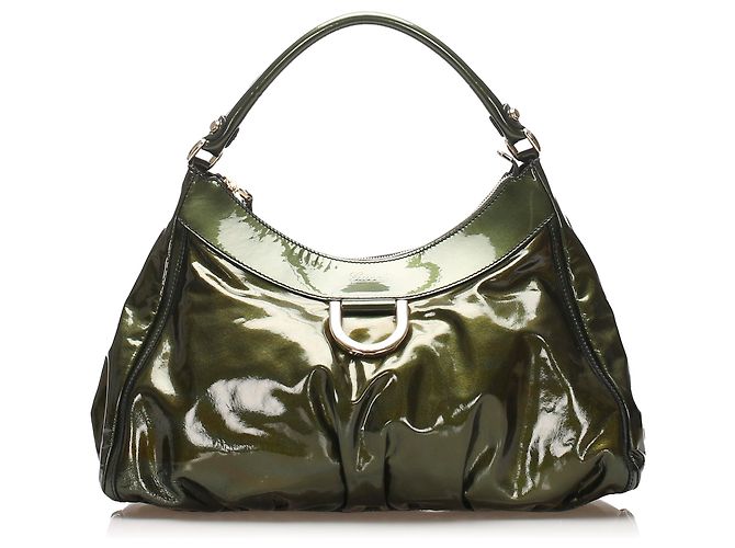 Gucci Green Abbey D-Ring Patent Leather Shoulder Bag Dark  display picture 1