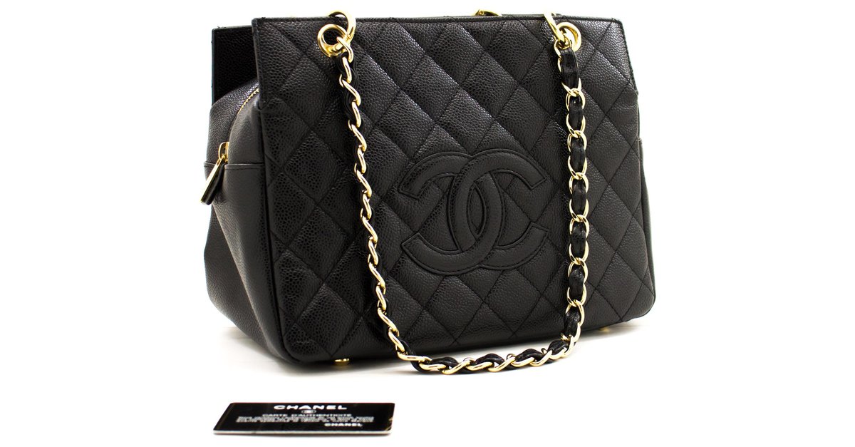 CHANEL Caviar Chain Shoulder Bag Shopping Tote Black Quilted Purse Leather  ref.248982 - Joli Closet