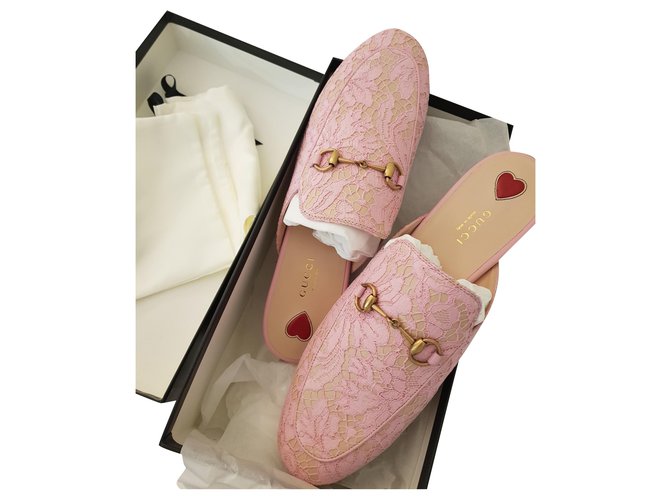 Gucci PRINCETOWN LEATHER LACE Pink Joli Closet