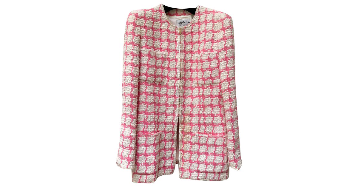 Chanel Parade jacket 95 Claudia schiffer Pink White Beige Tweed ref.253125  - Joli Closet