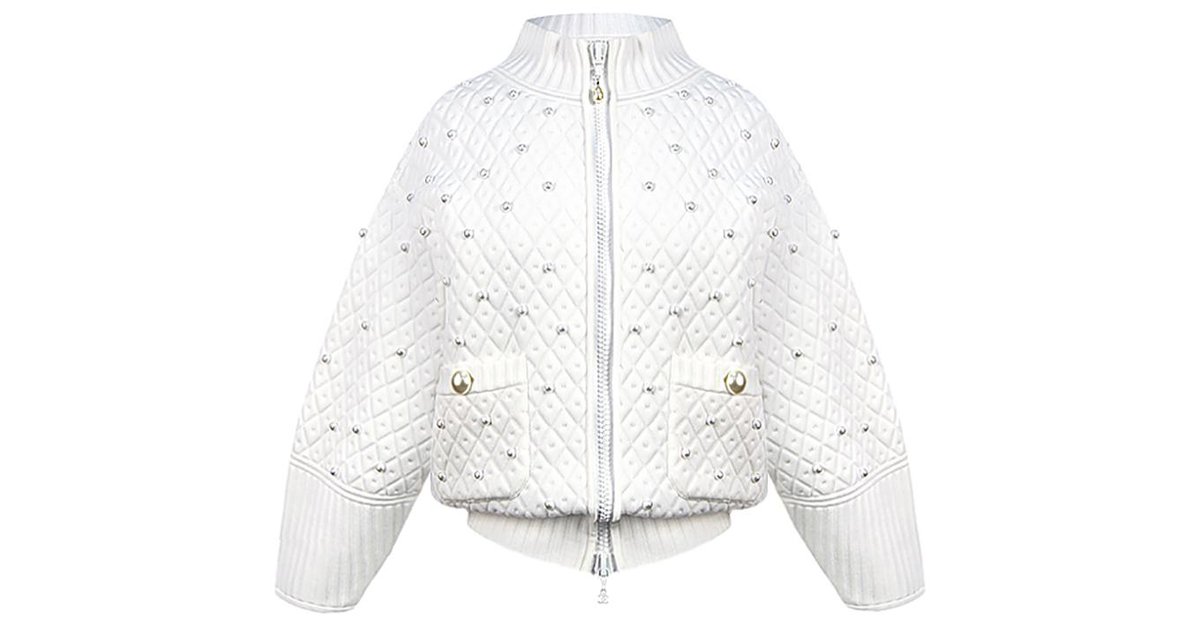 Superb Chanel White Tweet Dress with Pearls with Matching Crop Jacket