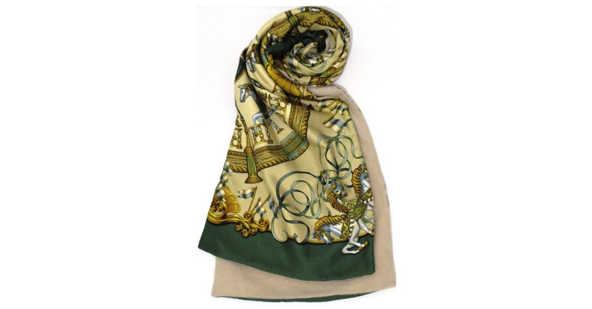 Hermès Hermes Green Pleated Silk Scarf Multiple colors Cloth ref.420000 -  Joli Closet