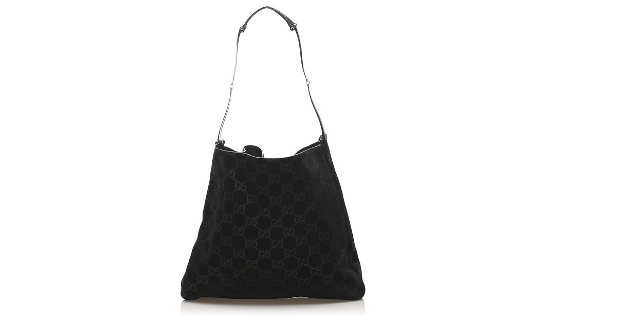 Gucci Black Monogram Suede Shoulder Bag