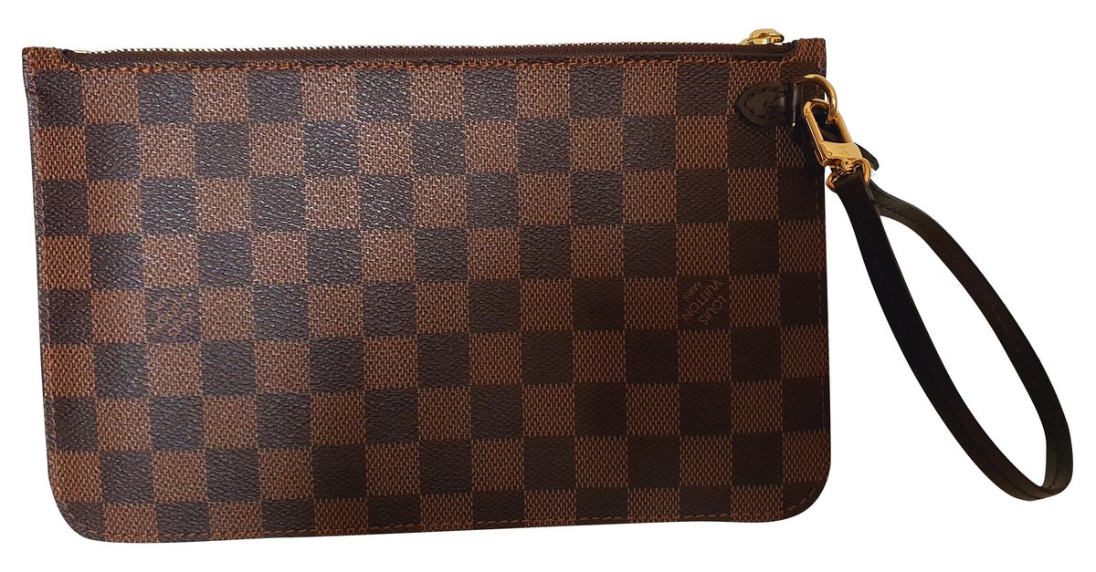 Neverfull leather clutch bag Louis Vuitton Brown in Leather - 37038946