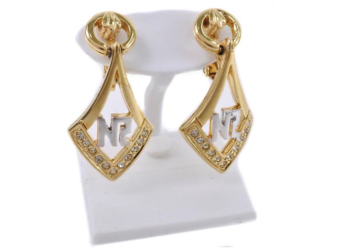 Boucles D’oreilles Nina Ricci – Neuf Avec étiquettes, Rhodium Et Zircon, Fermoir Clip