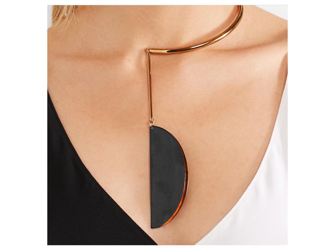 Stella Mc Cartney Enamel Pendant Collar Necklace Gold hardware
