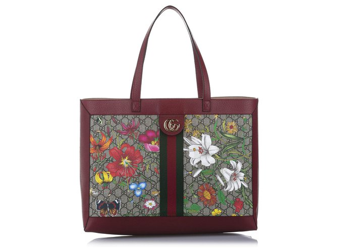 Gucci Red Medium GG Flora Ophidia Tote Bag Multiple colors Leather