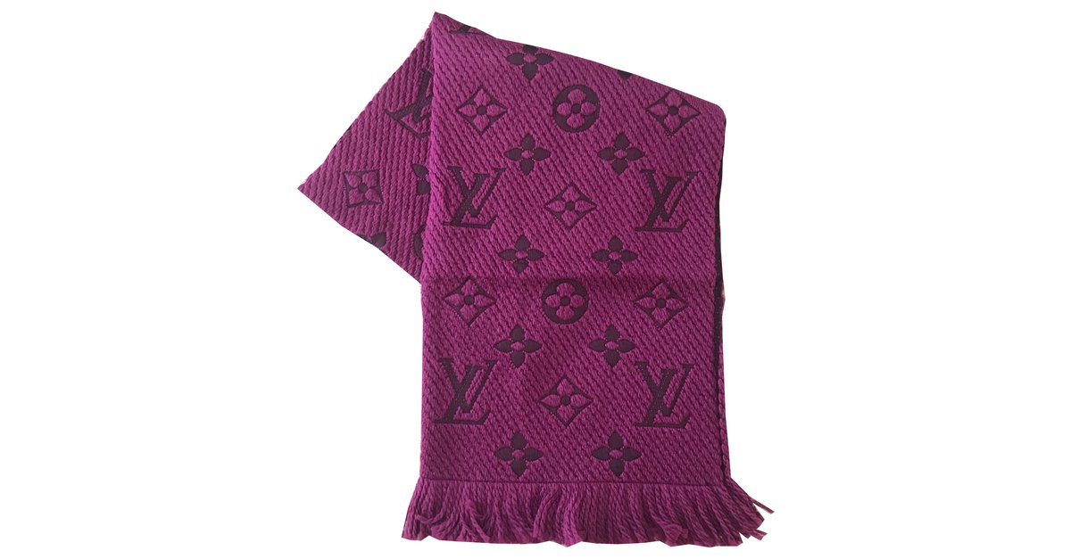 Louis Vuitton Logomania purple scarf Prune Silk Wool ref.260791
