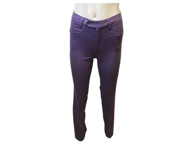 joseph cigarette trousers Joseph Purple Cotton Cigarette Pants with Pink Piping ref.261208