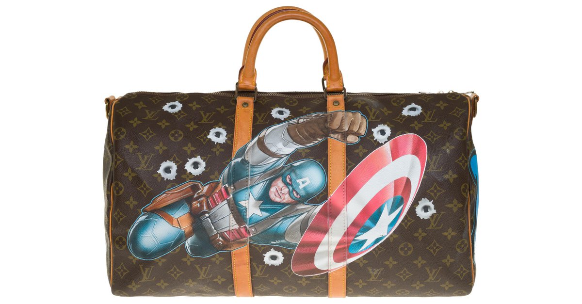 Louis Vuitton Keepall 55 strap travel bag customized Captain America by  Patbo!