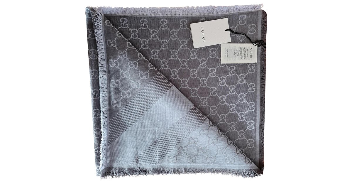 GGWEB SQUARE GUCCI NEW SCARF GRAY Grey Silk Wool ref.253777 - Joli