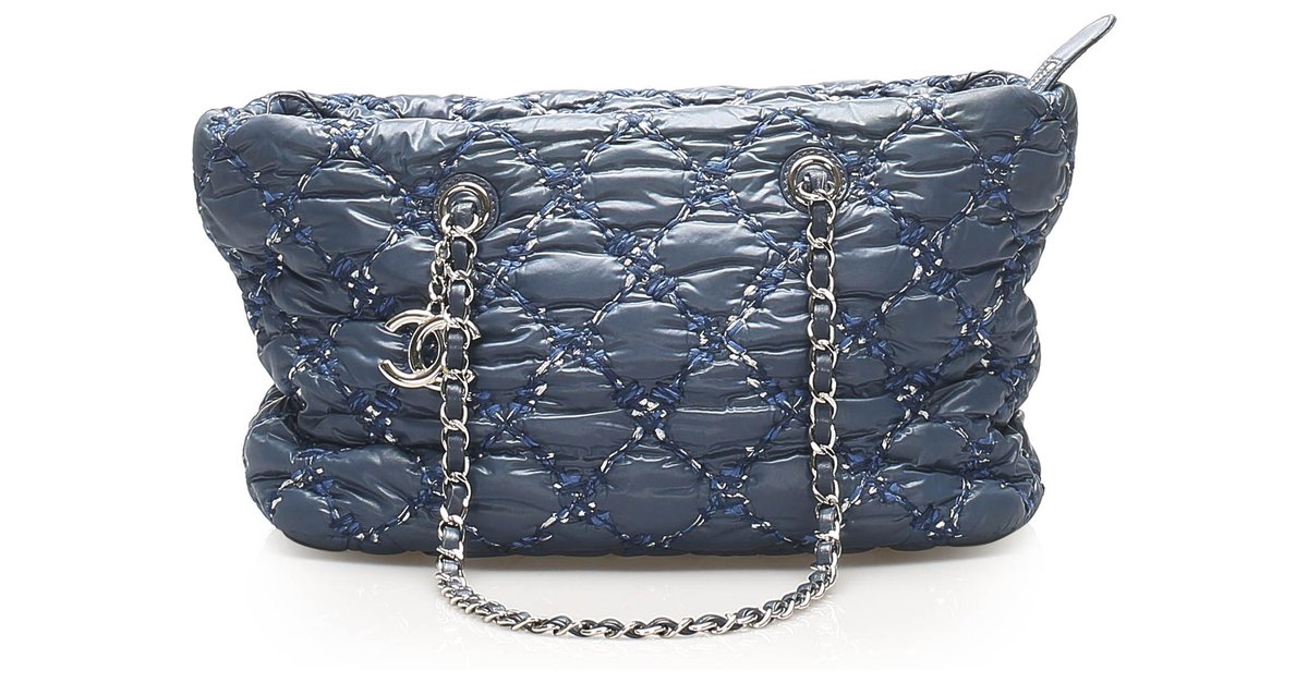 CHANEL, Bags, Chanel Blue Tweed On Stitch Shoulder Bag
