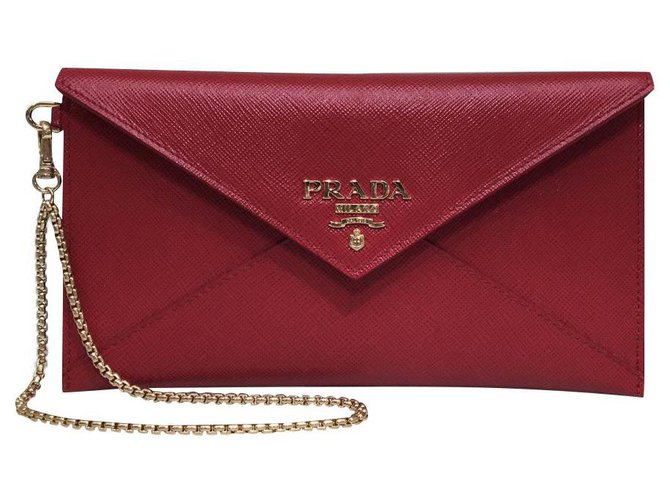 Prada財布 Prada saffiano pouch new Red Leather ref.JC265413 (Sold) - Joli Closet