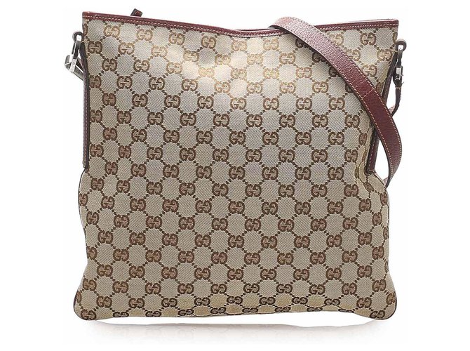 Gucci Brown GG Canvas Crossbody Bag Beige Leather Cloth Pony