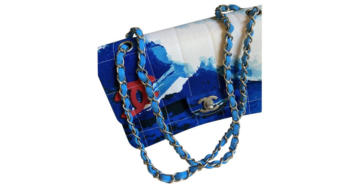 Chanel Chanel 2.55 Flap Blue x Red Canvas Surf Beach Shoulder Bag