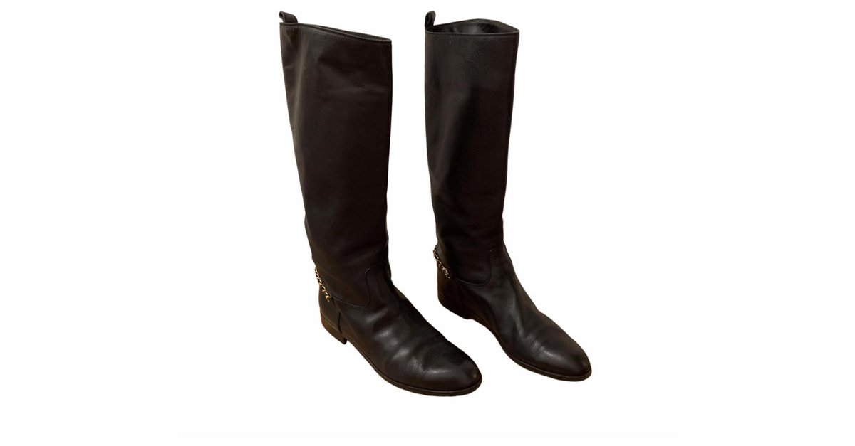 Vintage Chanel 90s riding boots with Chanel turnock Black Leather  ref.269112 - Joli Closet