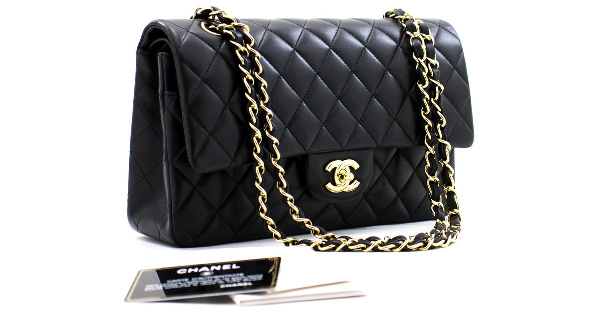 Chanel 2.55 lined Flap Medium Chain Shoulder Bag Black Lambskin Leather  ref.269493 - Joli Closet