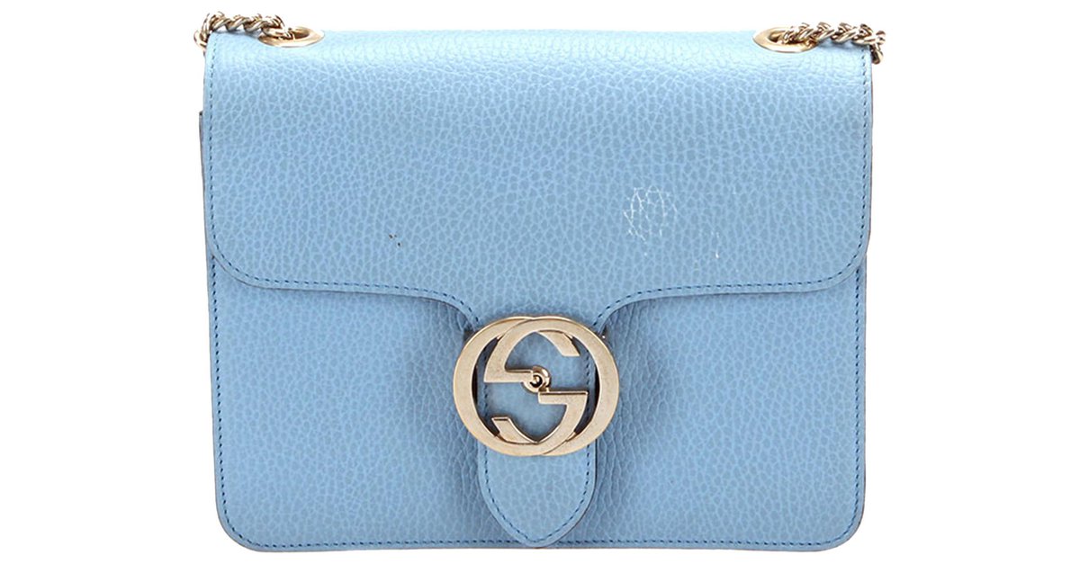 Gucci Small Interlocking Shoulder Bag in Blue Polished Leather