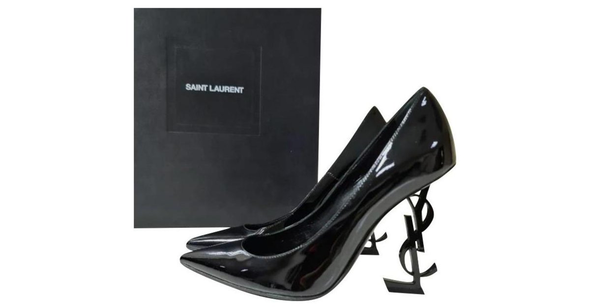 Yves Saint Laurent Opium Charol Bombas Tacones Zapatos Sz 36,5 Negro Cuero - Joli Closet