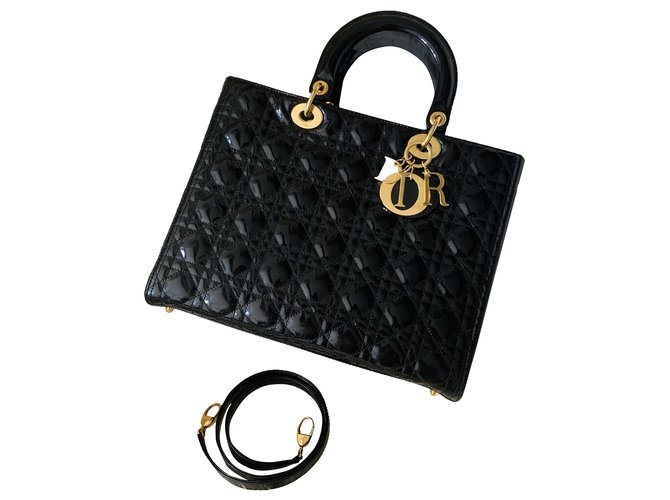 LARGE LADY DIOR BAG Black Patent leather Joli Closet