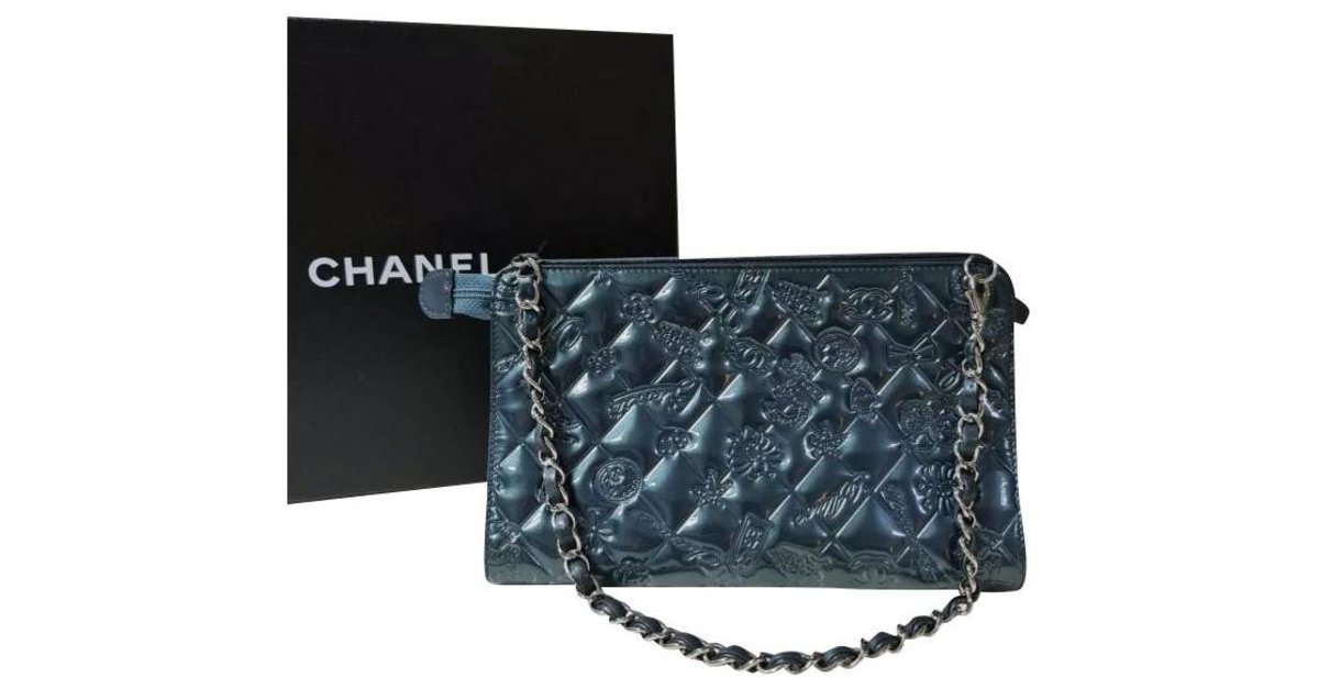 CHANEL, Bags, Chanel Lucky Charms Pochette In Teal Patent Leather