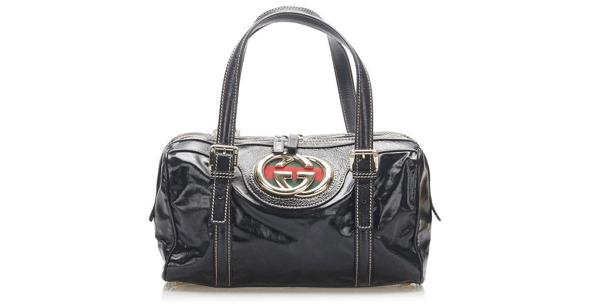 Gucci Black Dialux Britt Medium Boston Bag - Yoogi's Closet