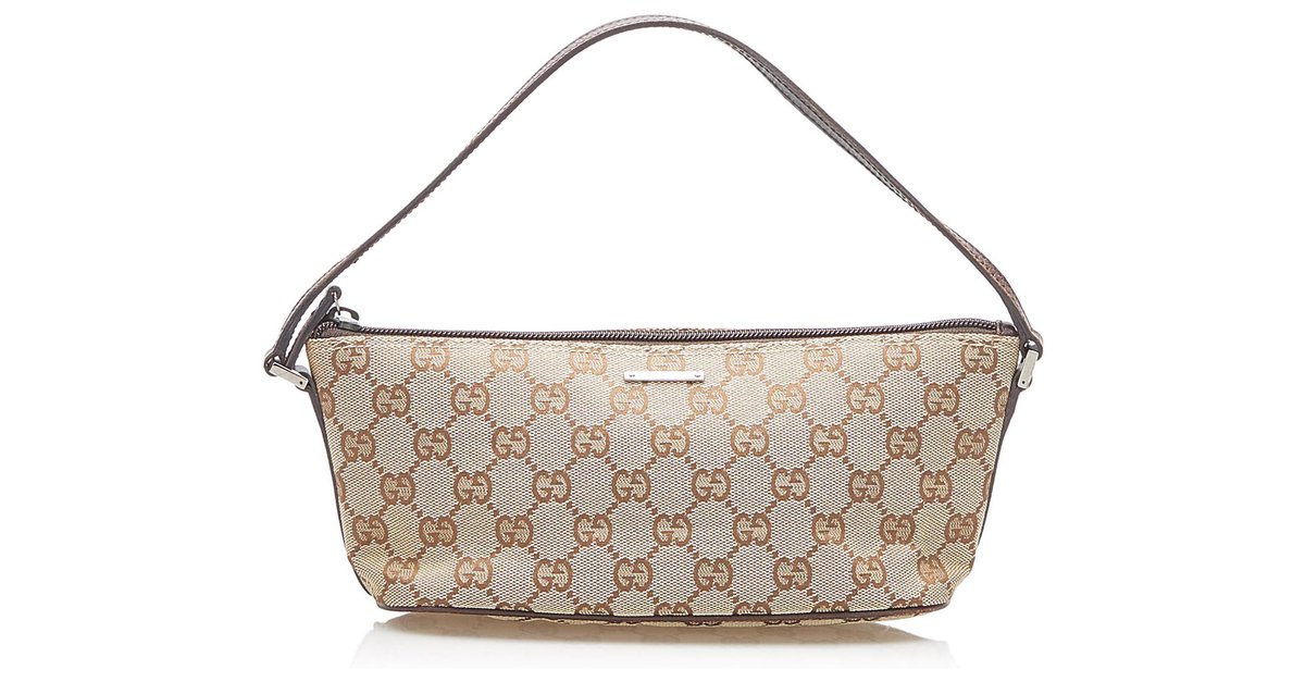 GUCCI-Boat-Bag-GG-Monogram-Canvas-Leather-Pouch-Beige-Brown-07198