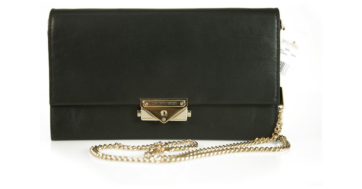 Michael Kors Cece Black Leather Long Gold Chain Clutch Handbag Shoulder Bag  ref.275165 - Joli Closet