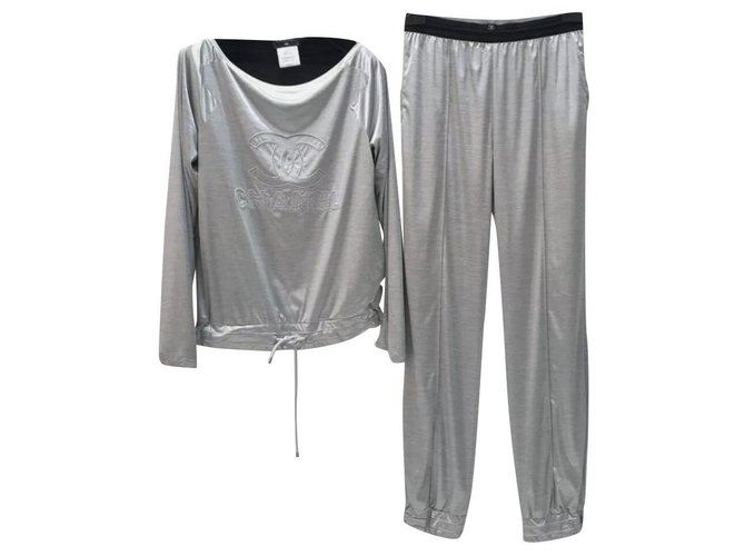 Chanel Logo Sport Suit Silvery Polyester Joli