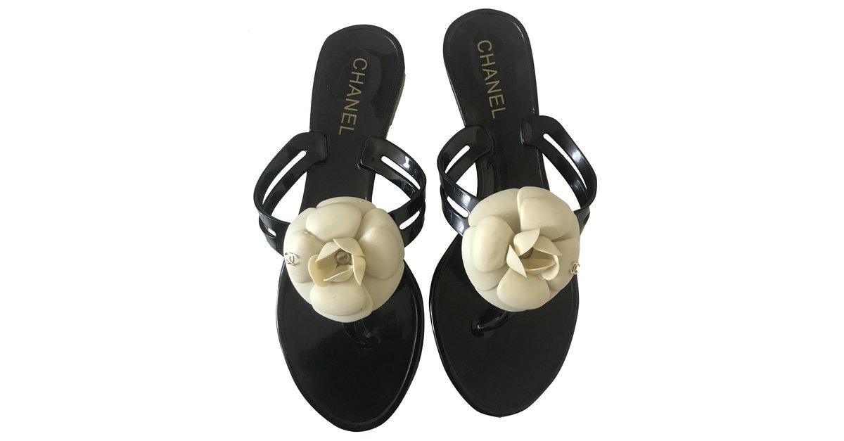 Chanel Camellia Jelly Sandals - Black Sandals, Shoes - CHA211944