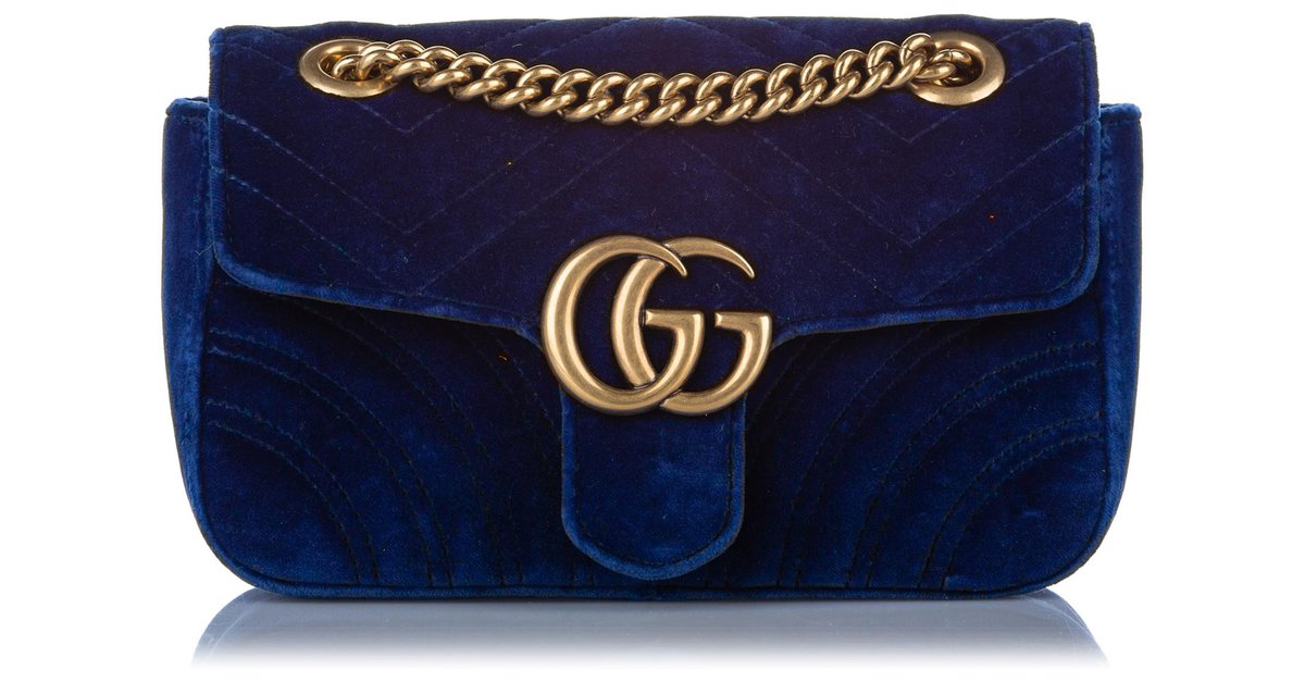 Sac à bandoulière en velours Gucci Blue Small GG Marmont Tissu Bleu ...