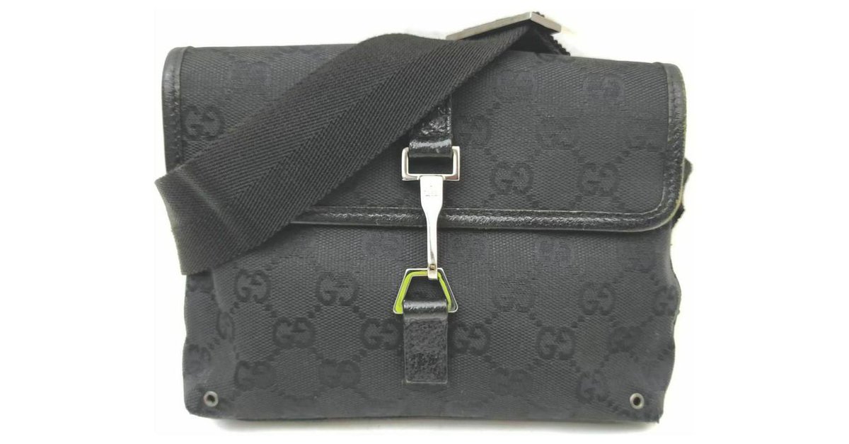 Gucci Black Monogram GG Waist Pouch Belt Bag Fanny Pack Leather ref.293955  - Joli Closet