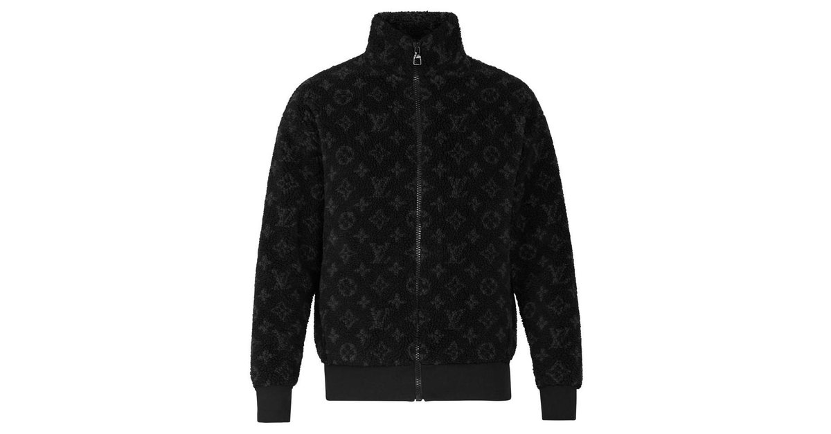 Louis Vuitton Men's Teddy Zip Jacket Monogram Polyester Fleece Black 2132381