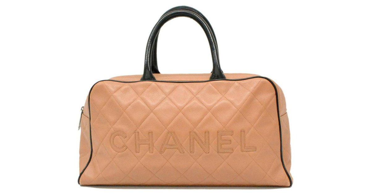 Chanel Bicolor Beige x Black Quilted Caviar Boston Duffle Sports
