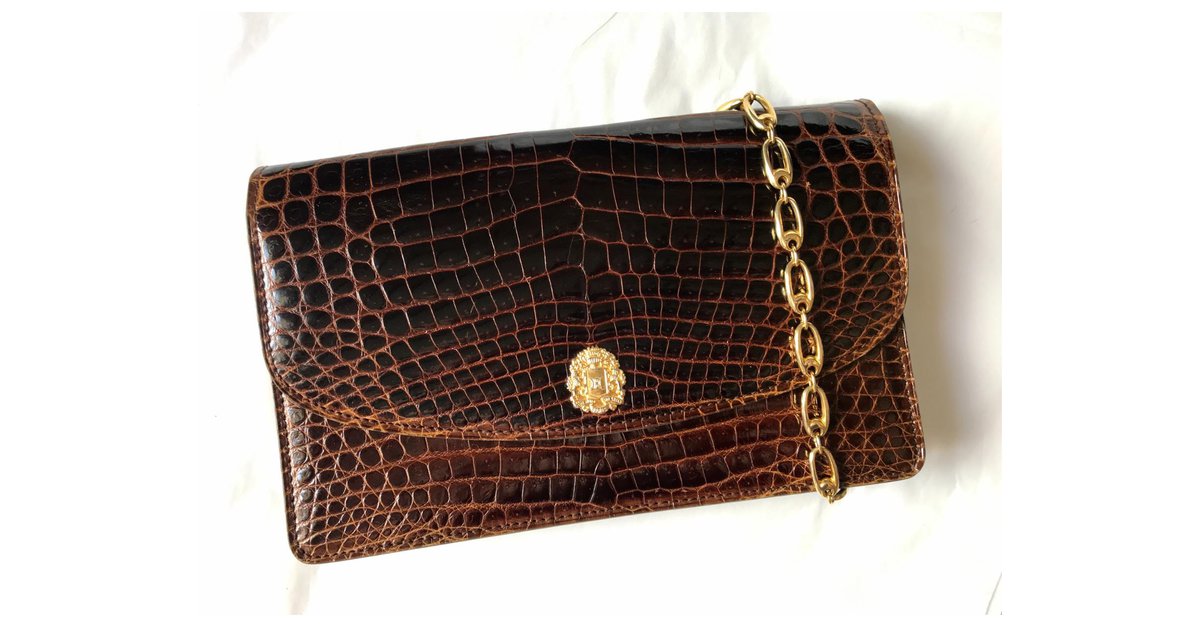 Céline crocodile pochette Brown Exotic leather ref.43103 - Joli Closet