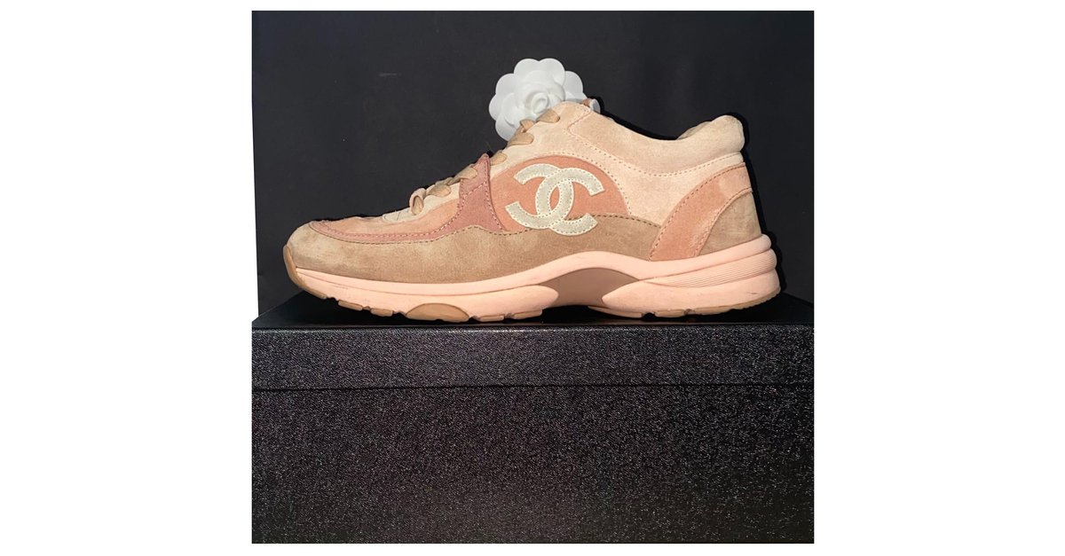 chanel pink suede sneakers