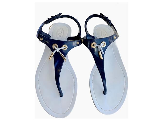 Tod's Sandals White Blue Rubber Joli Closet