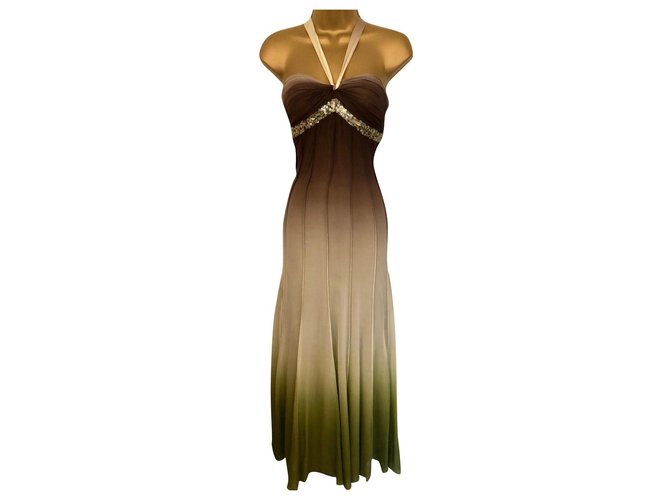 bcbg max azria gold dress BCBGMAXAZRIA Lame Halter Gown 353 Gold main image 1