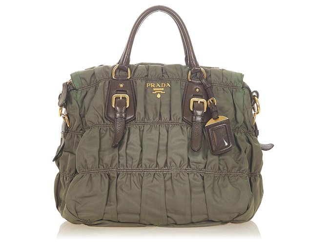 ⌘Grin⌘ 　　　PRADA➕fafa Prada Tessuto Gaufre Braided Handle Satchel Green Nylon