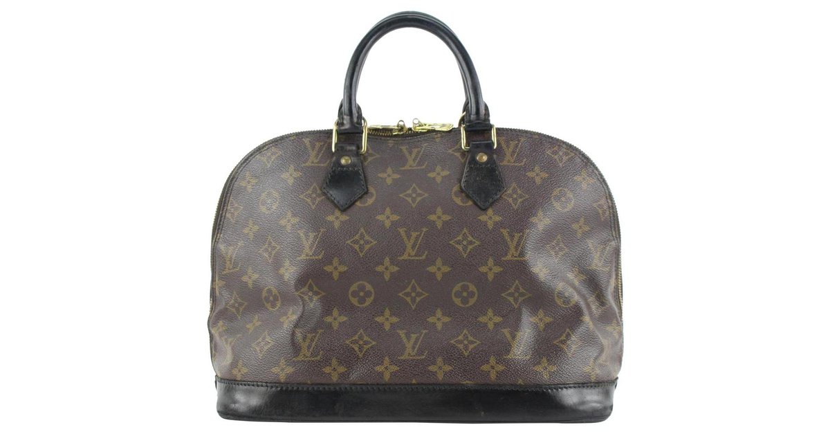 Louis Vuitton LV Monogram Alma PM Bowler Hand Bag Brown Black Leather