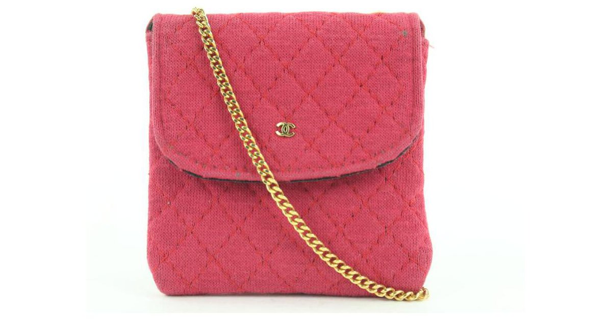 Chanel Micro Quilted Red Mini Classic Flap Chain Bag or Necklace